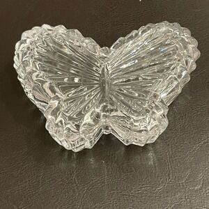 Butterfly Trinket Box Clear Pressed Art Glass Vintage Decorative Jewelry Dish